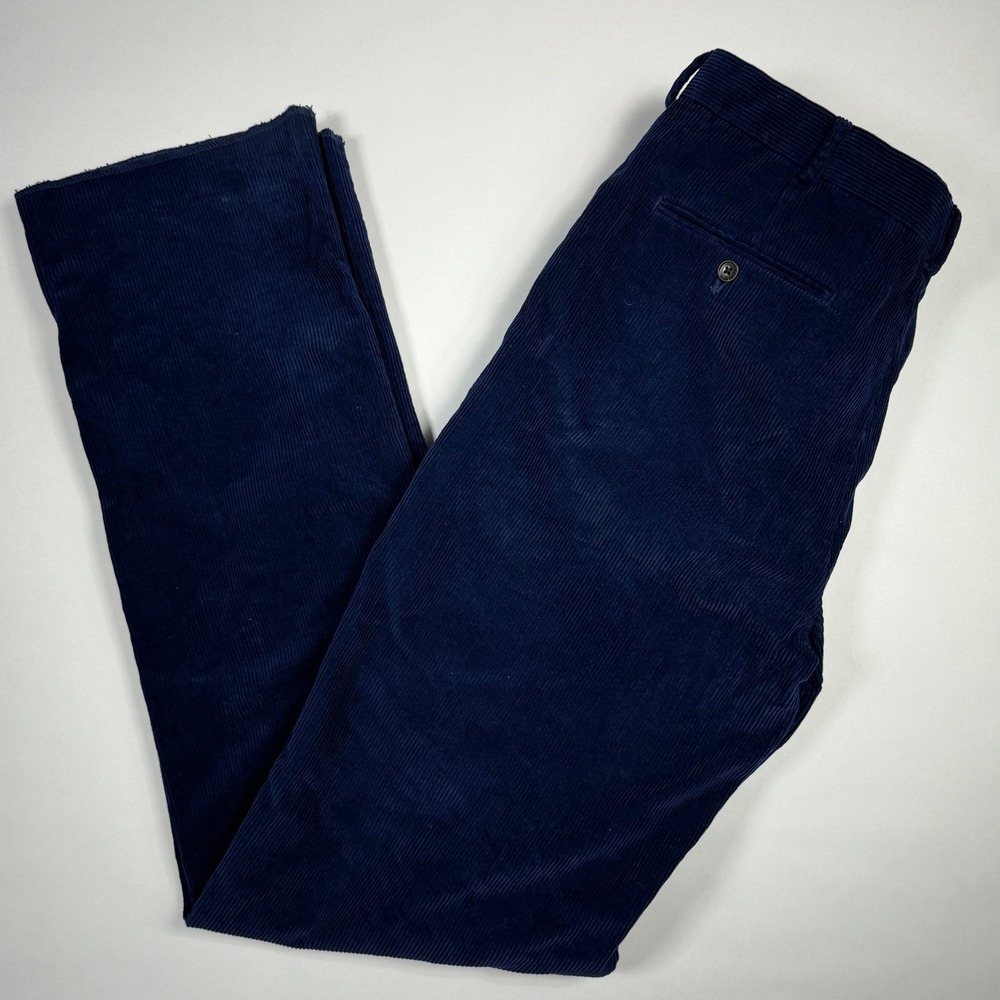 Lands End Mens 34x38 Blue Corduroy Pants Flat Front Traditional Fit Trousers